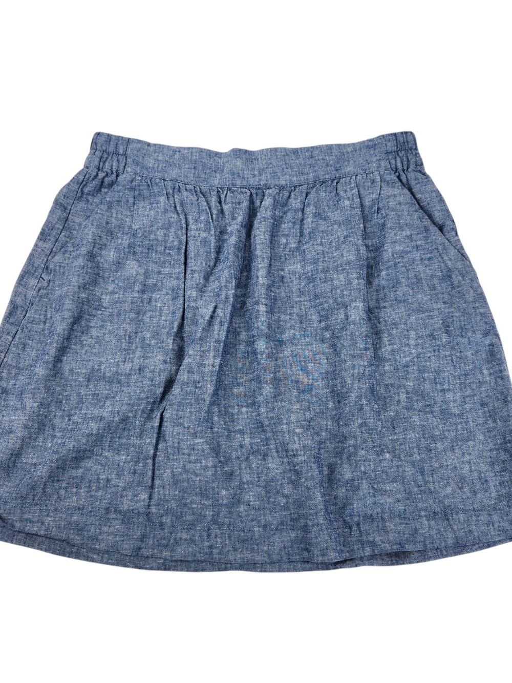 LOFT Outlet Blue Chambray Linen Blend Mini Skirt Med Petite Pull On Pockets